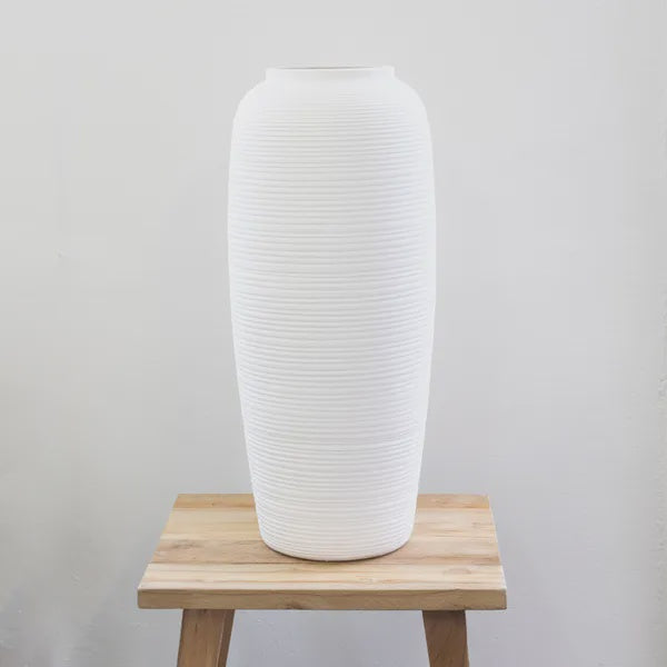 Vase - White ribbed Large