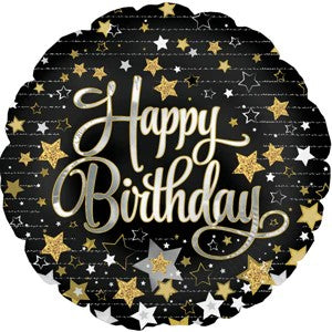Balloon - Happy Birthday black gold star
