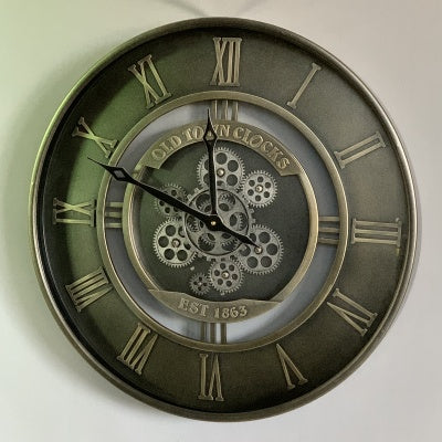 Clock - Gunmetal with gears 60cm