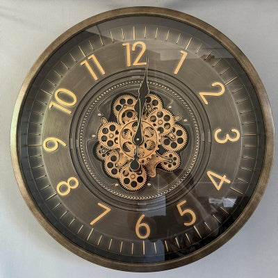 Clock - Gunmetal & brass with gears 66cm