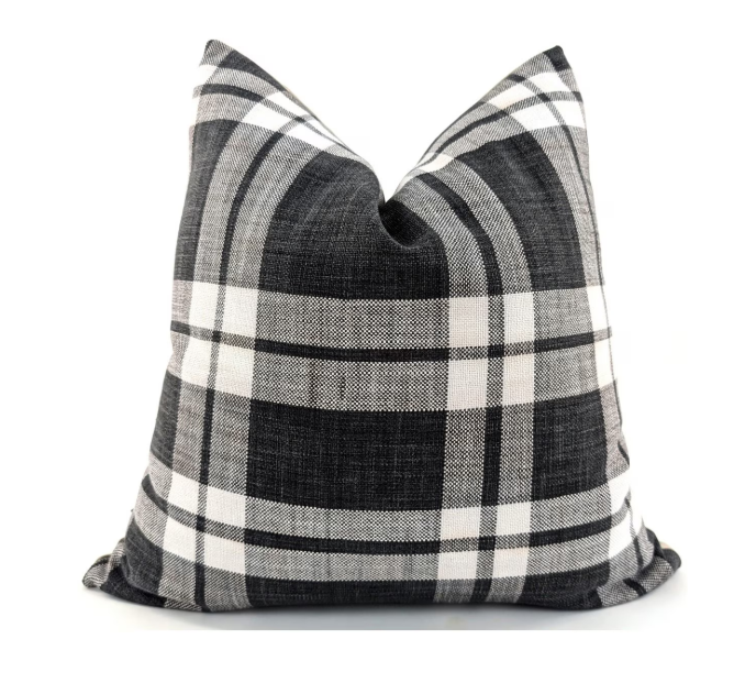 Cushion - Charcoal & white check square