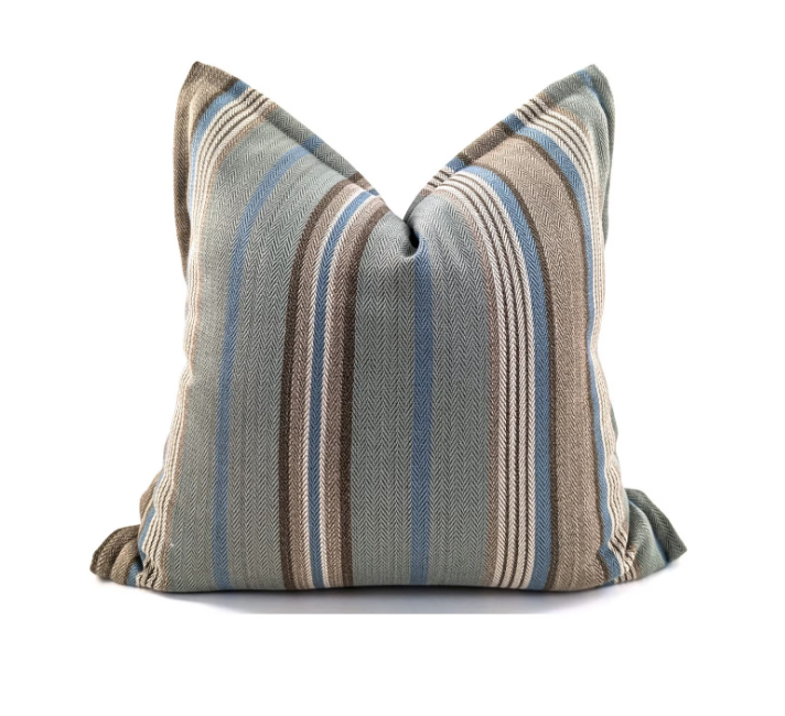 Cushion - Teal/natural thick & thin stripe