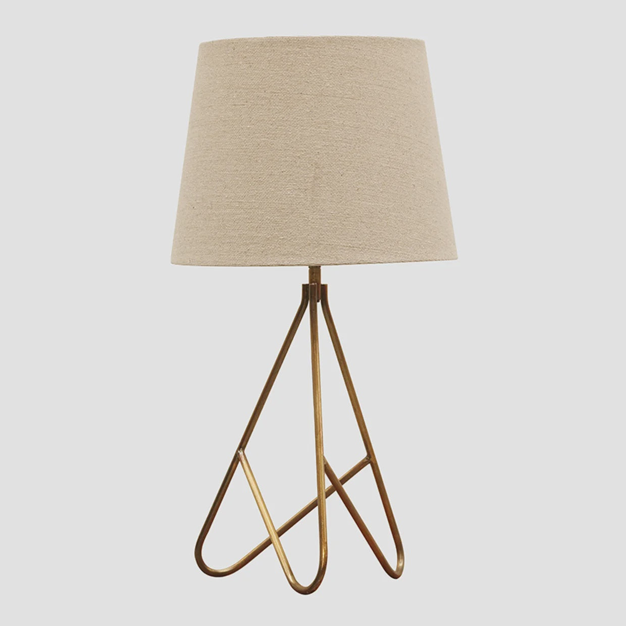 Lamp set of 2 - Tripod bases, brass finish Natural shades