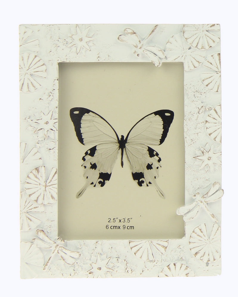 Photo frame - Dragonfly & Flowers white 2.5x3.5 inch