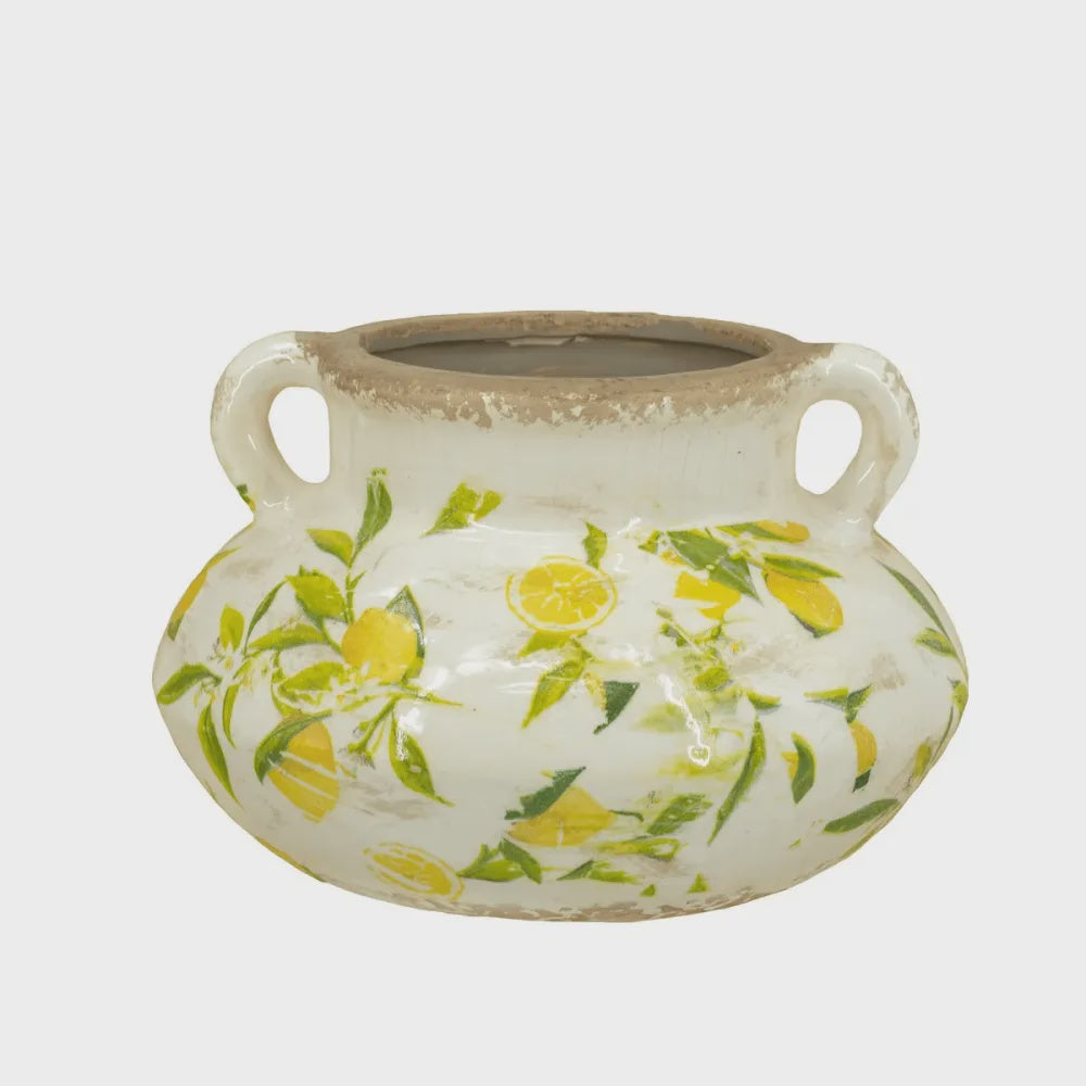Vase - lemons & leaves small with handles