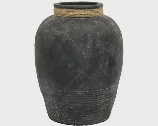 Vase - Black Terracotta Jute detail - large