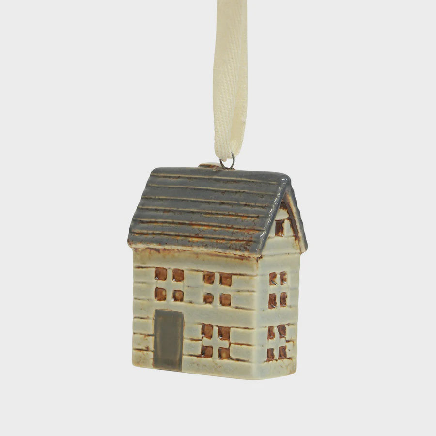 Tea light house hanging Grey & white large