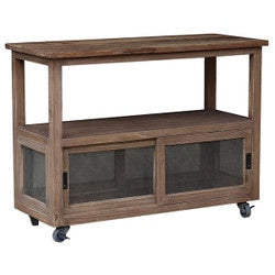 Console - chicken wire doors on wheels