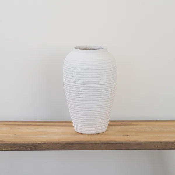 Vase - White ribbed terracotta